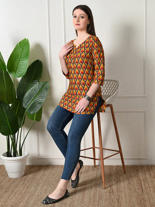 Multi Color Rayon Geometric Print Short Kurta