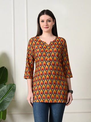 Multi Color Rayon Geometric Print Short Kurta