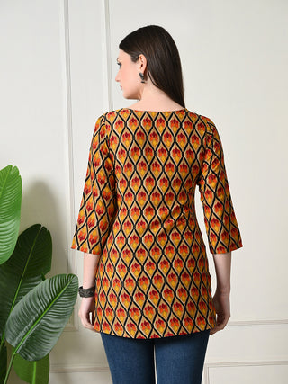 Multi Color Rayon Geometric Print Short Kurta