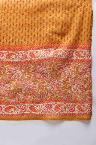 Mustard Cotton Printed & Embroidered Straight Shape Suit Set with Dupatta