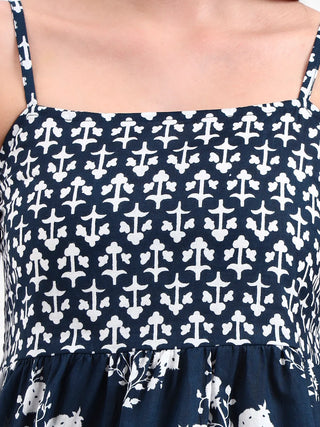 Blue Cotton Printed Strappy Top