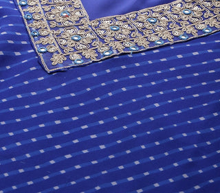 Blue Bandhani Zari & Sequins Embroidered Silk Georgette Kurta with Shatoon Botton and a Silk Chiffon Dupatta