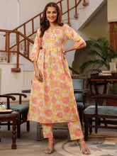 Cotton Off White Floral Print Kurta Bottom Set