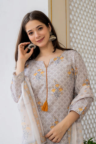 Off-white Rayon Blend Ethnic Motif Printed Suit Set with Dupatta