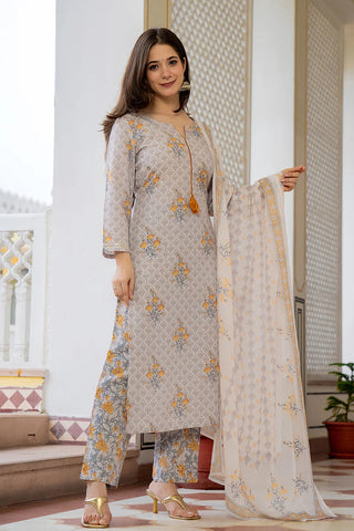 Off-white Rayon Blend Ethnic Motif Printed Suit Set with Dupatta