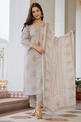 Off-white Rayon Blend Ethnic Motif Printed Suit Set with Dupatta