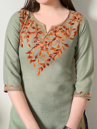 Olive Cotton Solid Short Kurta