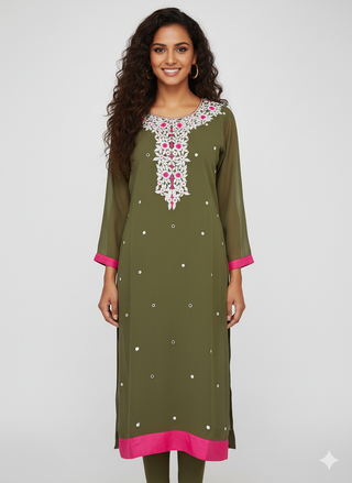 Olive Green Georgette Kurti/Tunic