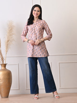 Orange Rayon Printed Short Kurta