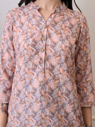 Orange Rayon Printed Short Kurta