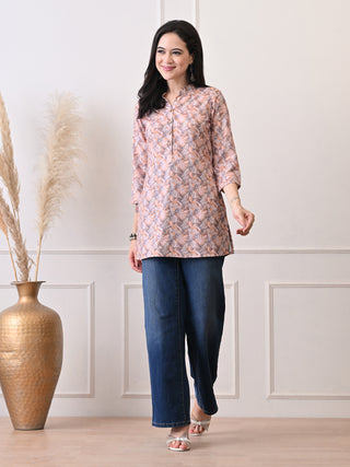 Orange Rayon Printed Short Kurta