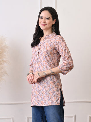 Orange Rayon Printed Short Kurta