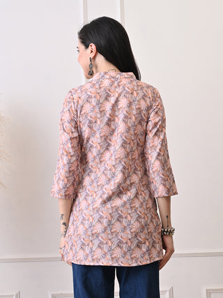 Orange Rayon Printed Short Kurta