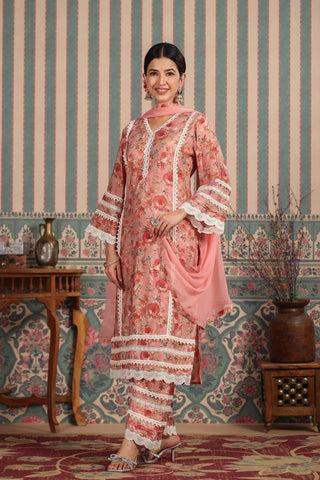 Muslin Cotton Set With Lace And Croatia Work