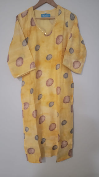 Muslin Yellow Party Wear Kurti With Attached Liner