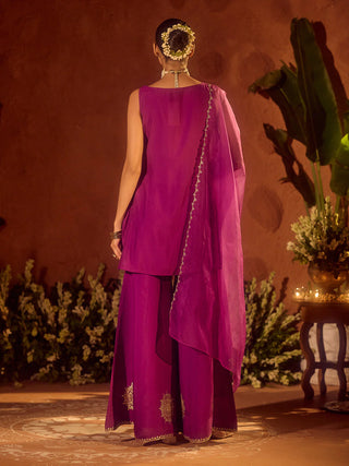 Purple Viscose Chanderi Gotta Patti Work Ethnic Straight Kurta Set with Dupatta