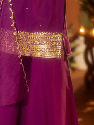 Purple Viscose Chanderi Gotta Patti Work Ethnic Straight Kurta Set with Dupatta