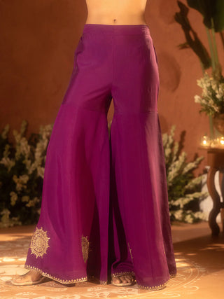 Purple Viscose Chanderi Gotta Patti Work Ethnic Straight Kurta Set with Dupatta