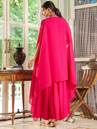 Pink Georgette Anarkali Embroidered Dress with Cape