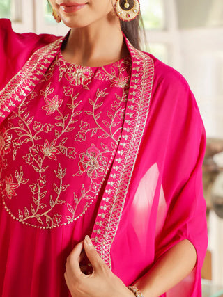 Pink Georgette Anarkali Embroidered Dress with Cape