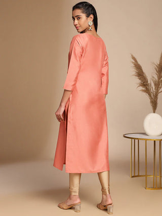 Solid Peach Crepe Silk Straight Shape Kurta