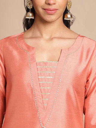 Solid Peach Crepe Silk Straight Shape Kurta