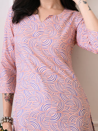Peach Rayon Printed Short Kurta