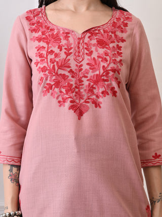 Peach Rayon Printed Short Kurta