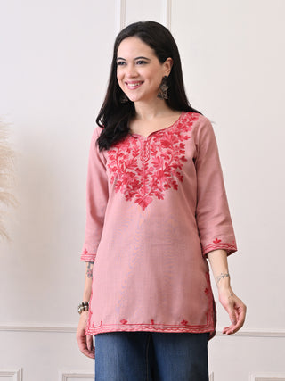 Peach Rayon Printed Short Kurta