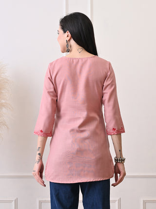 Peach Rayon Printed Short Kurta