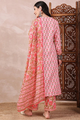 Pink Rayon Blend Floral Print Straight Shape Suit Set with Dupatta