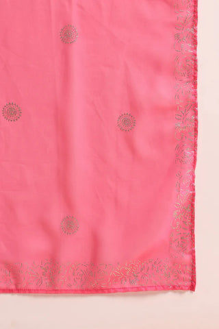 Pink Silk Blend Solid Embroidered & Lace Detailing Straight Shape Suit Set with Dupatta