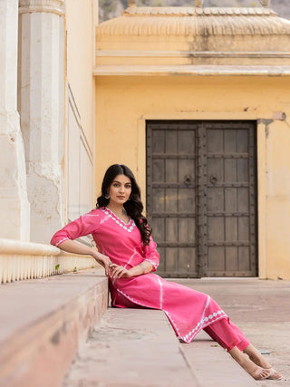 Pink Silk Blend Tie Dye Leheriya Straight Cut Kurta Trouser Set