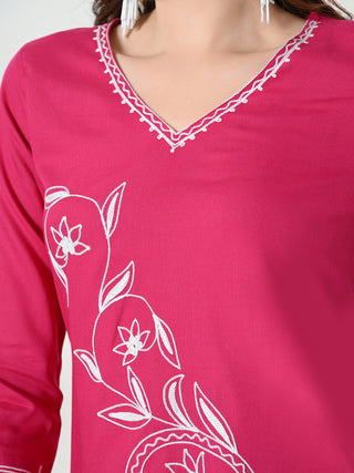 Pink Rayon Embroidered Short Kurta