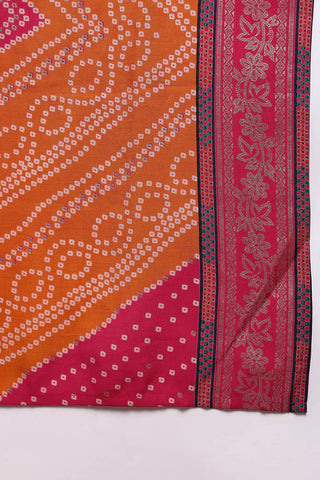 Pink Silk Blend Embroidered Straight Shape Suit Set with Bandhani Print Dupatta