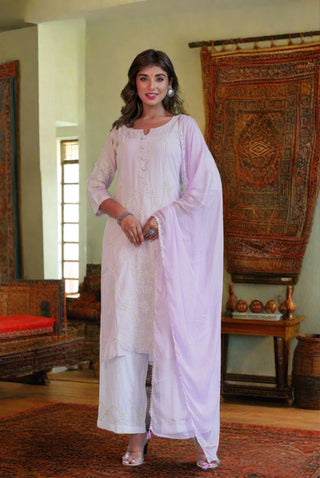 Purple Cotton Embroidered Chikankari Kurta