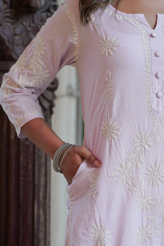 Purple Cotton Embroidered Chikankari Kurta