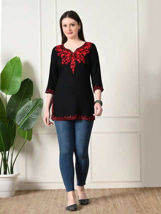 Blac Rayon Cotton Solid Short Kurta