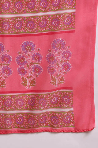 Pink & White Rayon Blend Floral Printed Suit Set with Dupatta