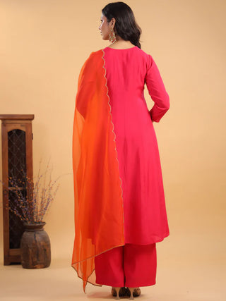 Pink Silk Blend Yoke Embroidered Anarkali Suit Set with Dupatta