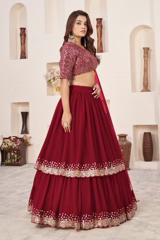 Red Georgette Sequins & Zari Detailing Lehenga Choli Set