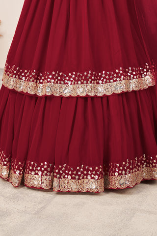 Red Georgette Sequins & Zari Detailing Lehenga Choli Set