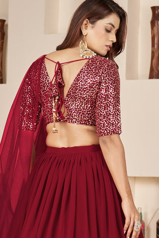 Red Georgette Sequins & Zari Detailing Lehenga Choli Set