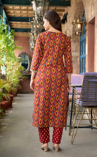 Multicolored Viscose Printed & Embroidered Straight Shape Suit Set with Chanderi Cotton Dupatta