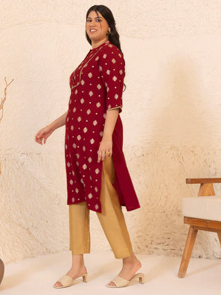 Brick Red Crepe Foil Print Kurta