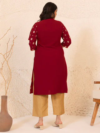 Brick Red Crepe Foil Print Kurta