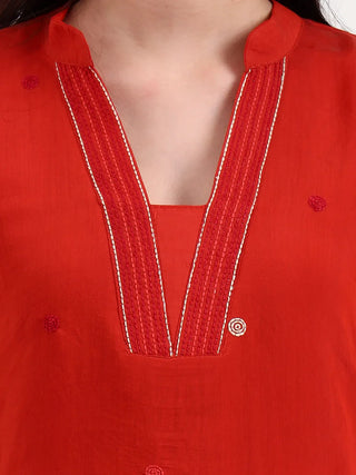 Rust Silk Blend Ethnic Motif Embroidered Suit Set with Dupatta