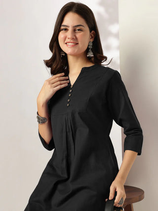 Black Solid Cotton A Line Kurta Bottom Set