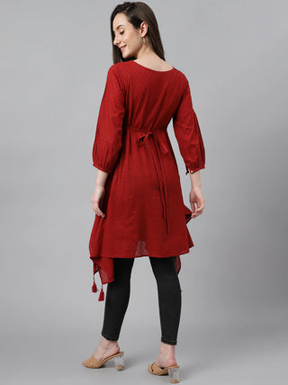 Solid Maroon Cotton Dress