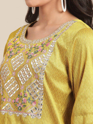 Yellow Embroidered Kurta Suit Set with Dupatta